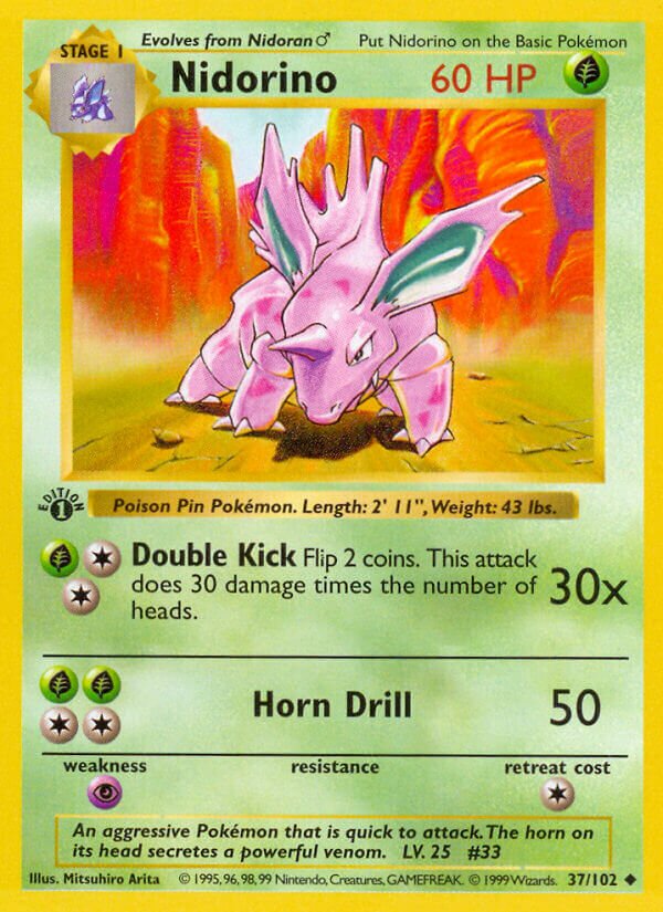 Nidorino 037 — Base Set (Shadowless) (English Pokémon TCG card)