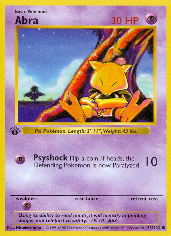 Abra 043 — Base Set (Shadowless) (English Pokémon TCG card)