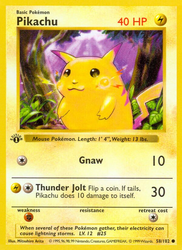 Pikachu 058 — Base Set (Shadowless) (English Pokémon TCG card)