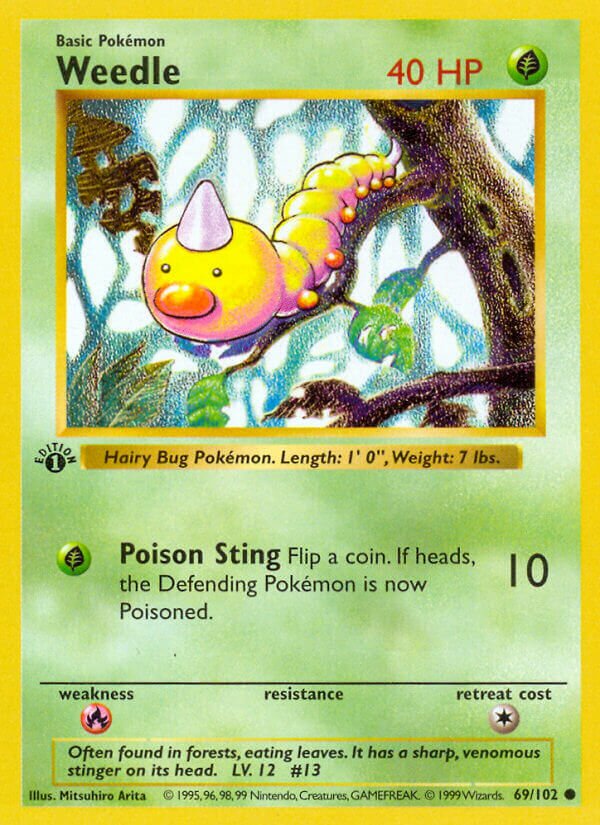 Weedle 069 — Base Set (Shadowless) (English Pokémon TCG card)
