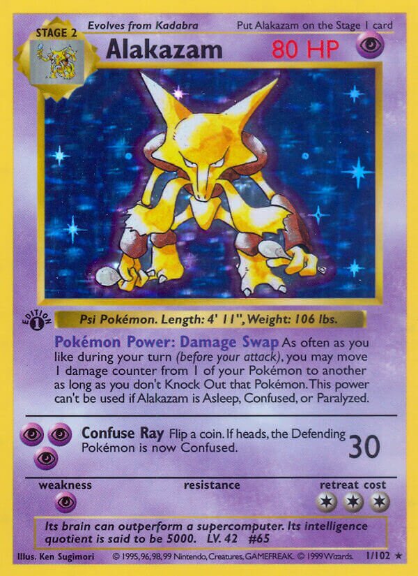 Alakazam 001/102 — Base Set (English Pokémon TCG card)