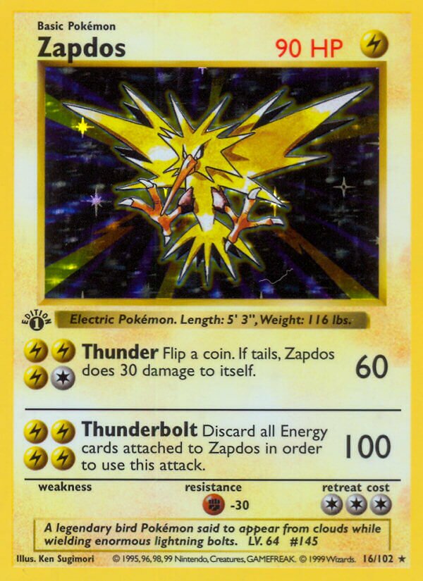 Zapdos 016/102 — Base Set (English Pokémon TCG card)