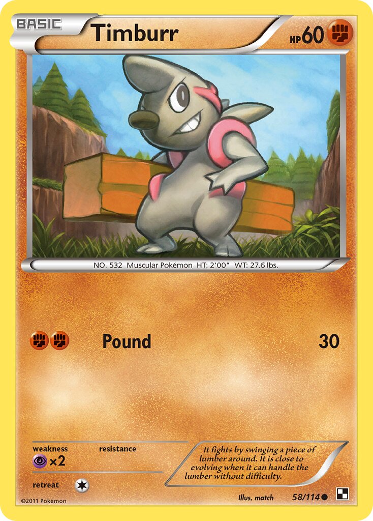 Timburr 058/115 — Black & White (English Pokémon TCG card)