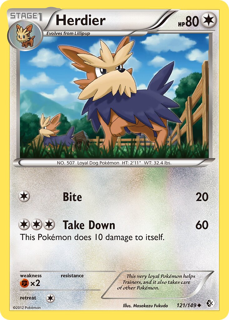 Herdier 121/153 — Boundaries Crossed (English Pokémon TCG card)