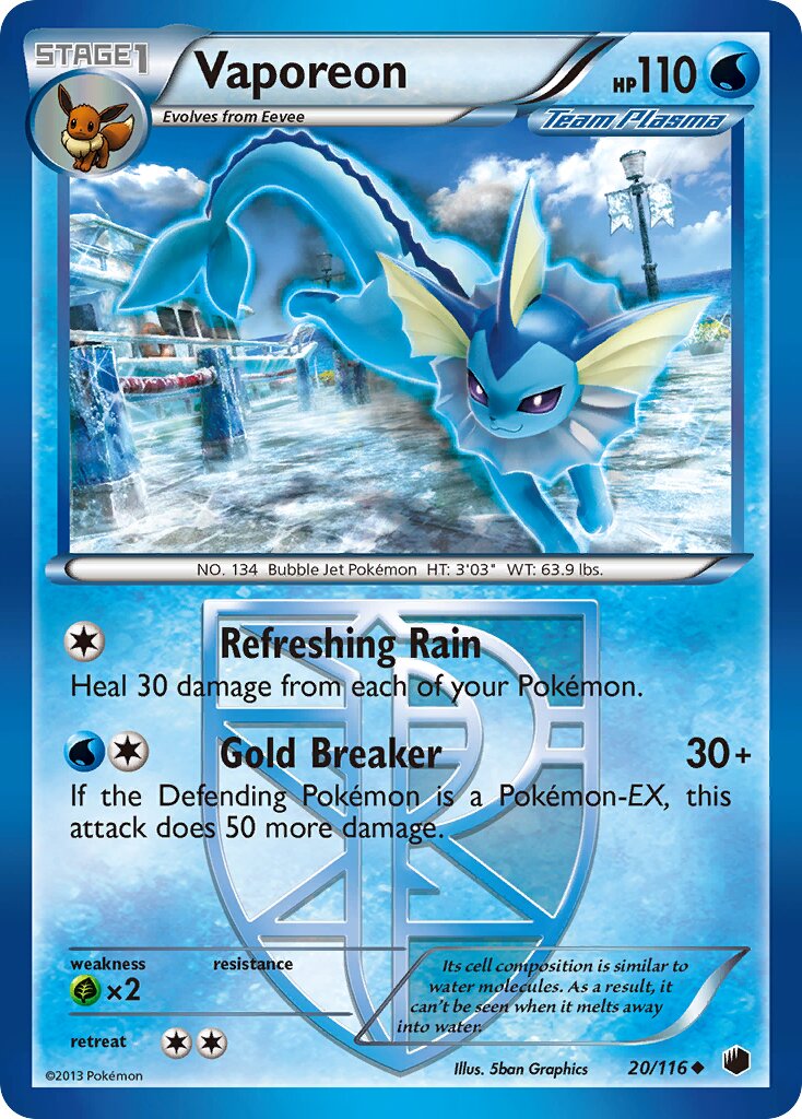 Vaporeon 020/122 — Plasma Freeze (English Pokémon TCG card)
