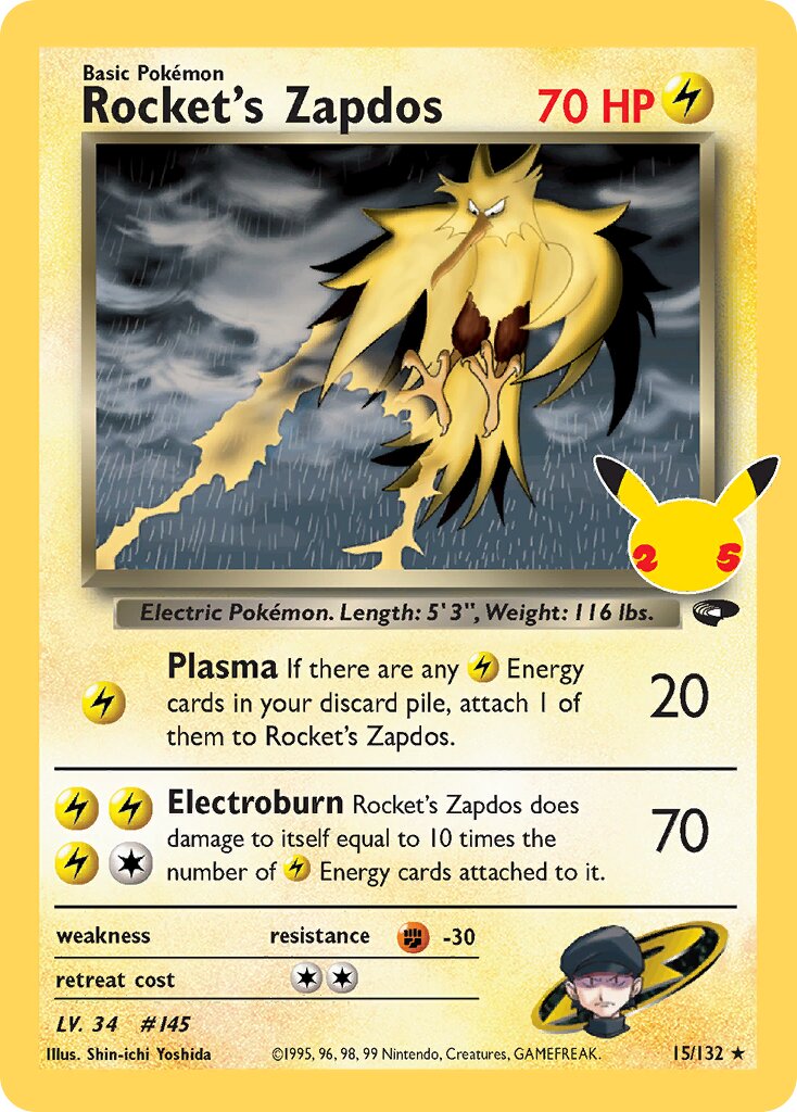Rocket's Zapdos 015/25 — Celebrations (Classic Collection) (English Pokémon TCG card)