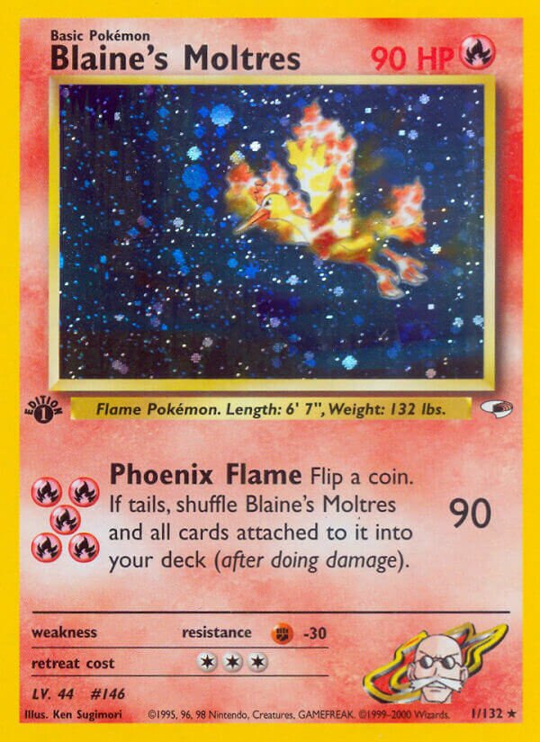 Blaine's Moltres 001/132 — Gym Heroes (English Pokémon TCG card)
