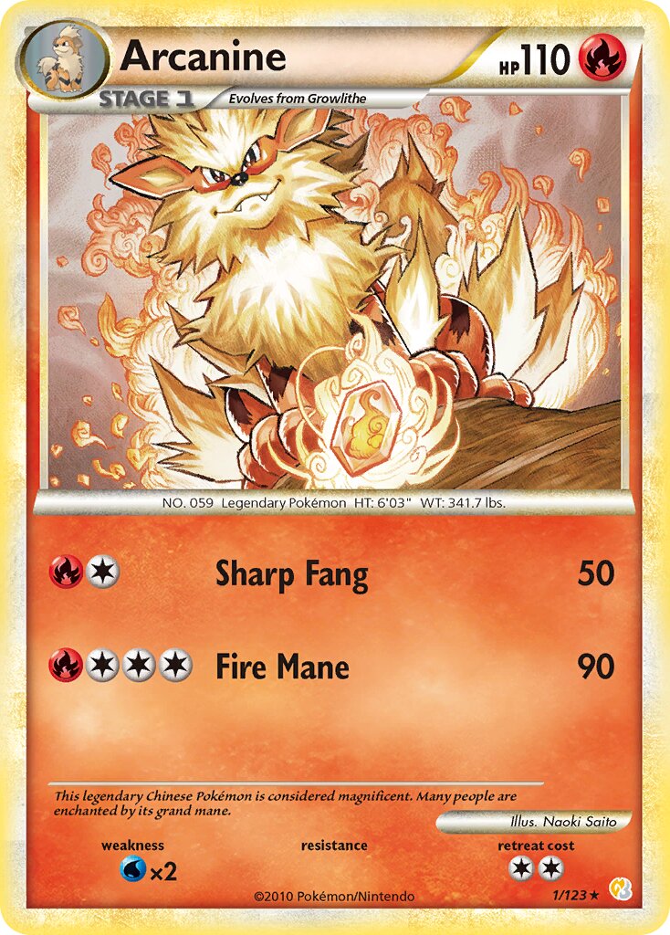 Arcanine 001 — HeartGold & SoulSilver (English Pokémon TCG card)