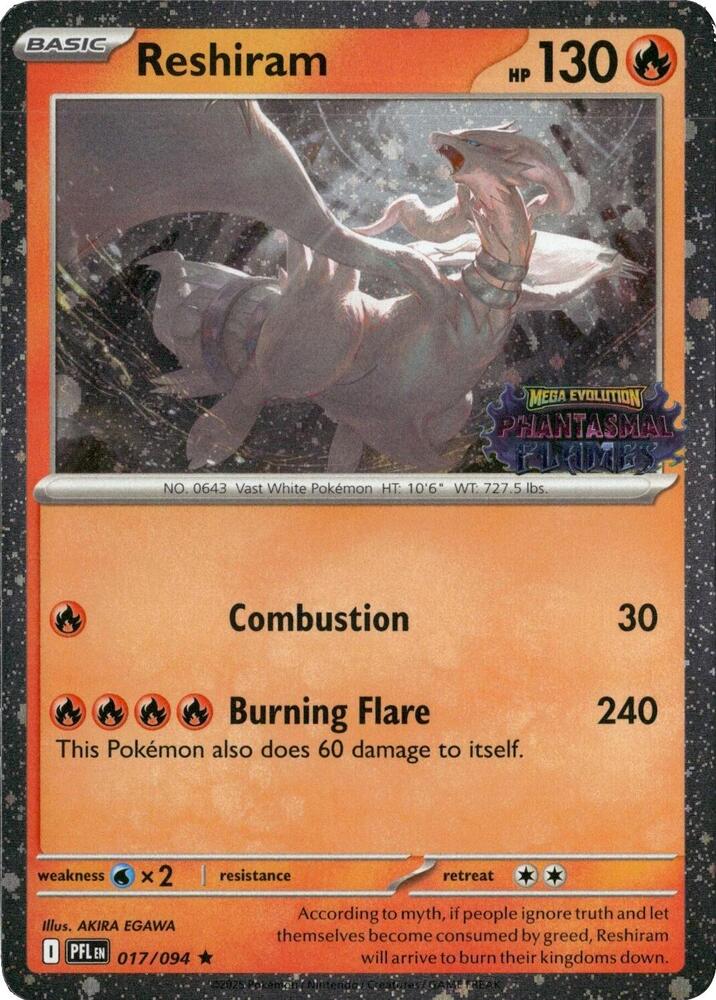 Reshiram (Phantasmal Flames Stamped) 017/094 — Miscellaneous Cards & Products (English Pokémon TCG card)