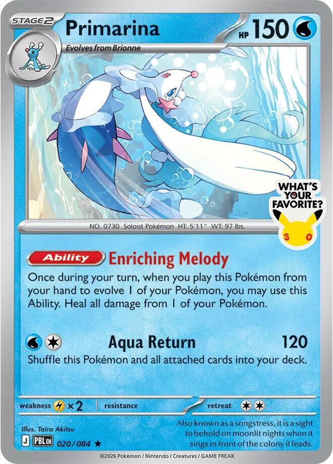 Primarina 020/084 — Miscellaneous Cards & Products (English Pokémon TCG card)