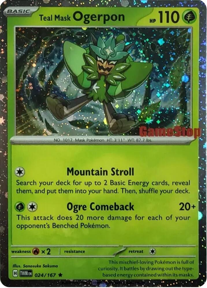 Teal Mask Ogerpon (Cosmos Holo) (Gamestop Exclusive) 024/167 — Miscellaneous Cards & Products (English Pokémon TCG card)