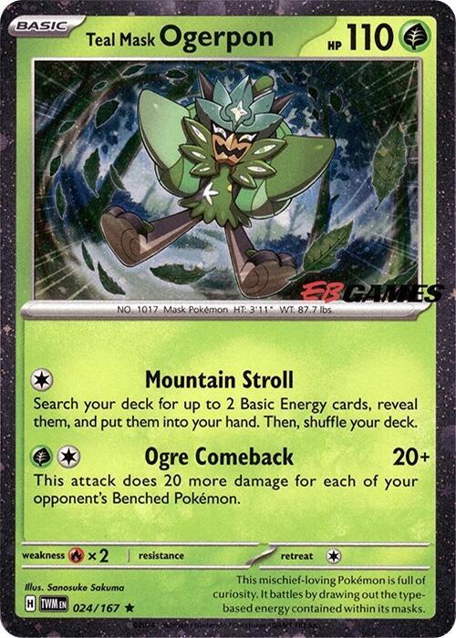 Teal Mask Ogerpon (Cosmos Holo) (EB Games Exclusive) 024/167 — Miscellaneous Cards & Products (English Pokémon TCG card)
