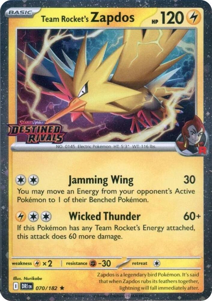 Team Rocket's Zapdos (Destined Rivals Stamp) 070/182 — Miscellaneous Cards & Products (English Pokémon TCG card)