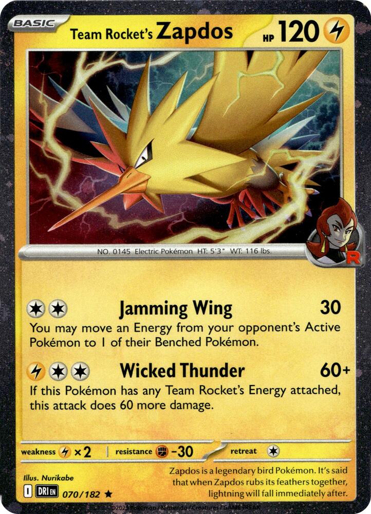 Team Rocket's Zapdos 070/182 — Miscellaneous Cards & Products (English Pokémon TCG card)