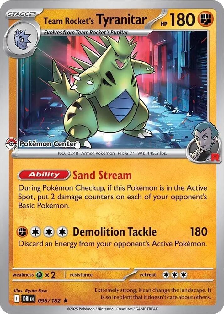 Team Rocket's Tyranitar (Pokemon Center Exclusive) 096/182 — Miscellaneous Cards & Products (English Pokémon TCG card)