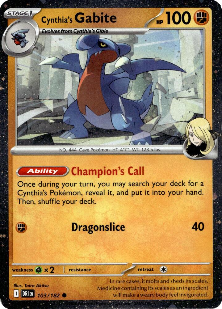 Cynthia's Gabite (Cosmos Holo) 103/182 — Miscellaneous Cards & Products (English Pokémon TCG card)