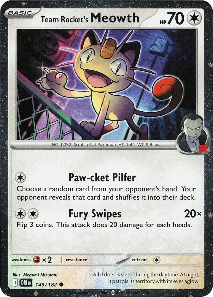 Team Rocket's Meowth (Cosmos Holo) 149/182 — Miscellaneous Cards & Products (English Pokémon TCG card)
