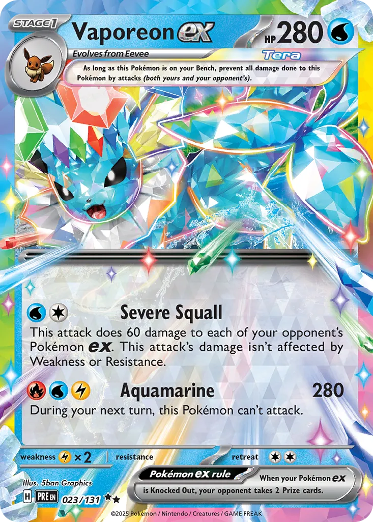 Vaporeon ex 023 — Play! Pokémon Prize Pack Series Seven (English Pokémon TCG card)