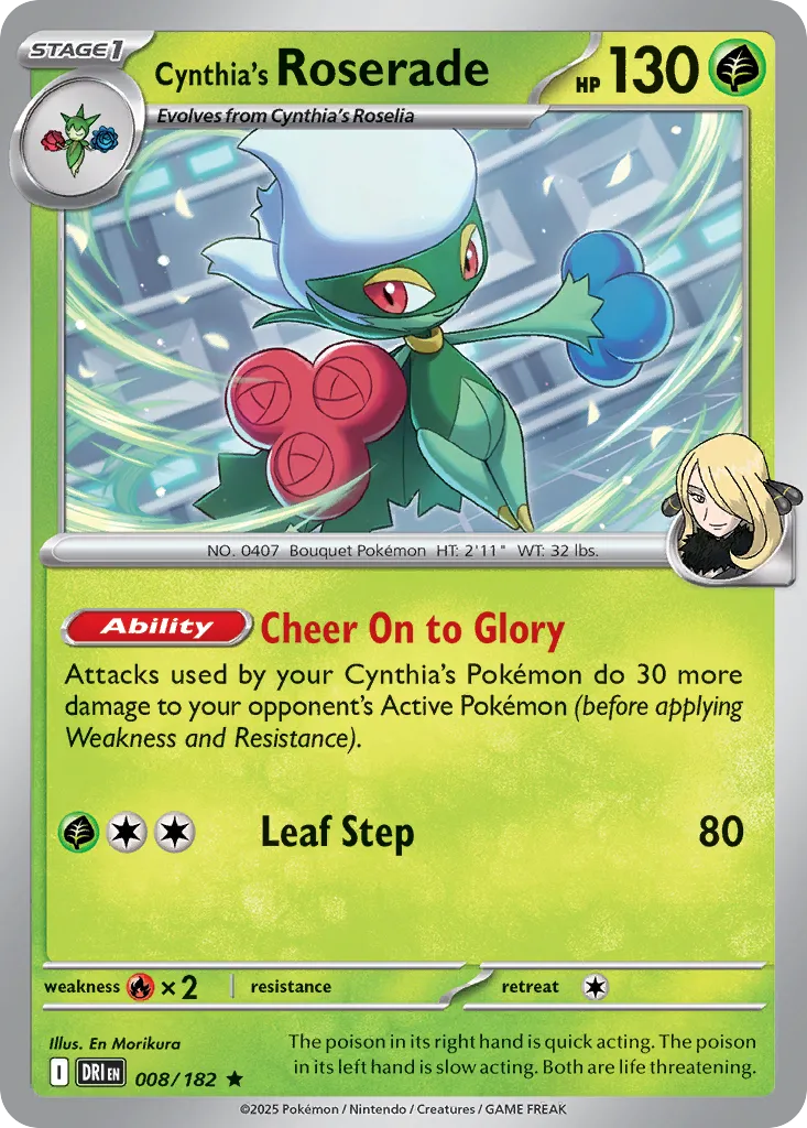 Cynthia's Roserade 008 — Play! Pokémon Prize Pack Series Eight (English Pokémon TCG card)