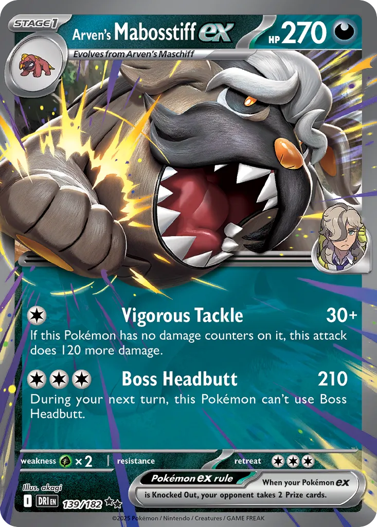 Arven's Mabosstiff ex 139 — Play! Pokémon Prize Pack Series Eight (English Pokémon TCG card)