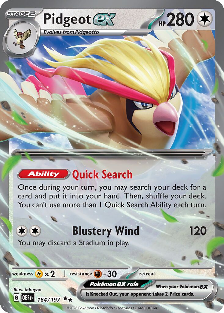 Pidgeot ex 164 — Play! Pokémon Prize Pack Series Five (English Pokémon TCG card)