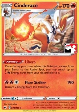 Cinderace 034 — Play! Pokémon Prize Pack Series One (English Pokémon TCG card)