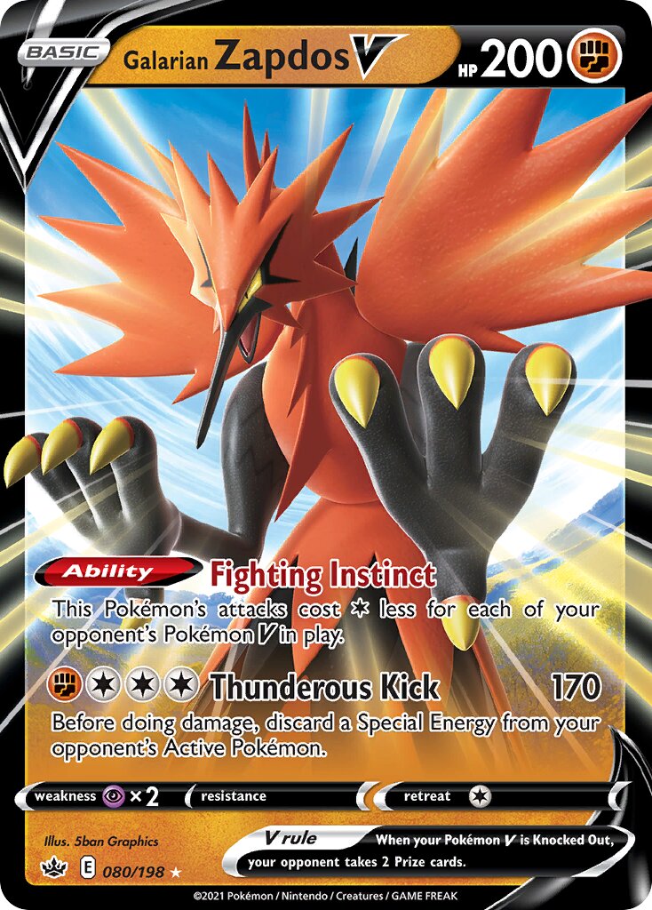 Galarian Zapdos V 080 — Play! Pokémon Prize Pack Series One (English Pokémon TCG card)
