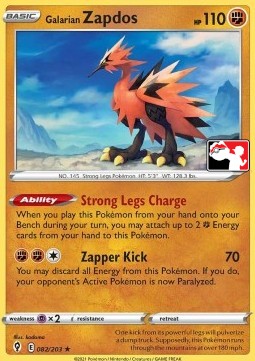 Galarian Zapdos 082 — Play! Pokémon Prize Pack Series One (English Pokémon TCG card)