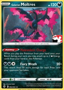Galarian Moltres 093 — Play! Pokémon Prize Pack Series One (English Pokémon TCG card)