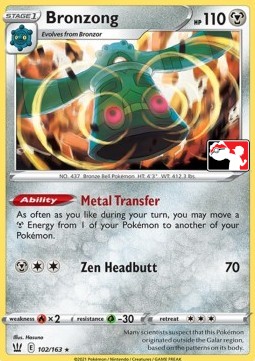 Bronzong 102 — Play! Pokémon Prize Pack Series One (English Pokémon TCG card)