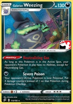 Galarian Weezing 113 — Play! Pokémon Prize Pack Series One (English Pokémon TCG card)