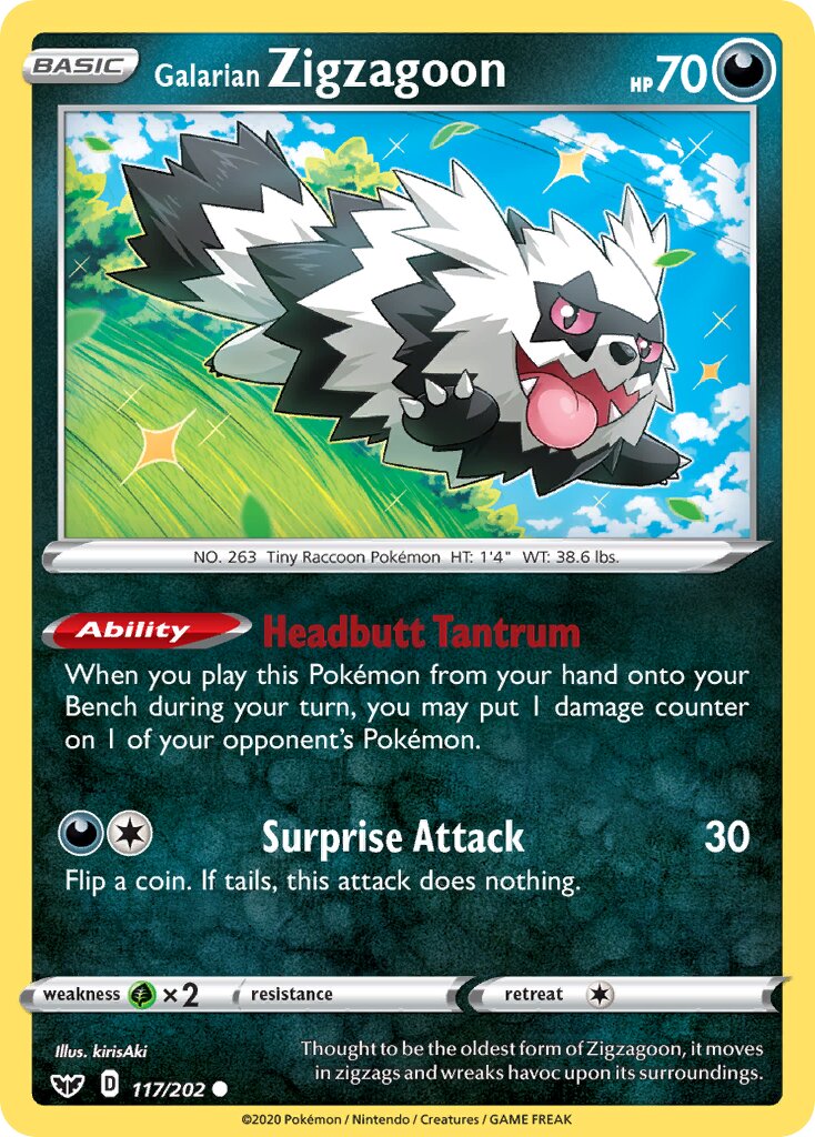 Galarian Zigzagoon 117 — Play! Pokémon Prize Pack Series One (English Pokémon TCG card)