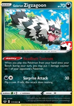 Galarian Zigzagoon 117 — Play! Pokémon Prize Pack Series One (English Pokémon TCG card)