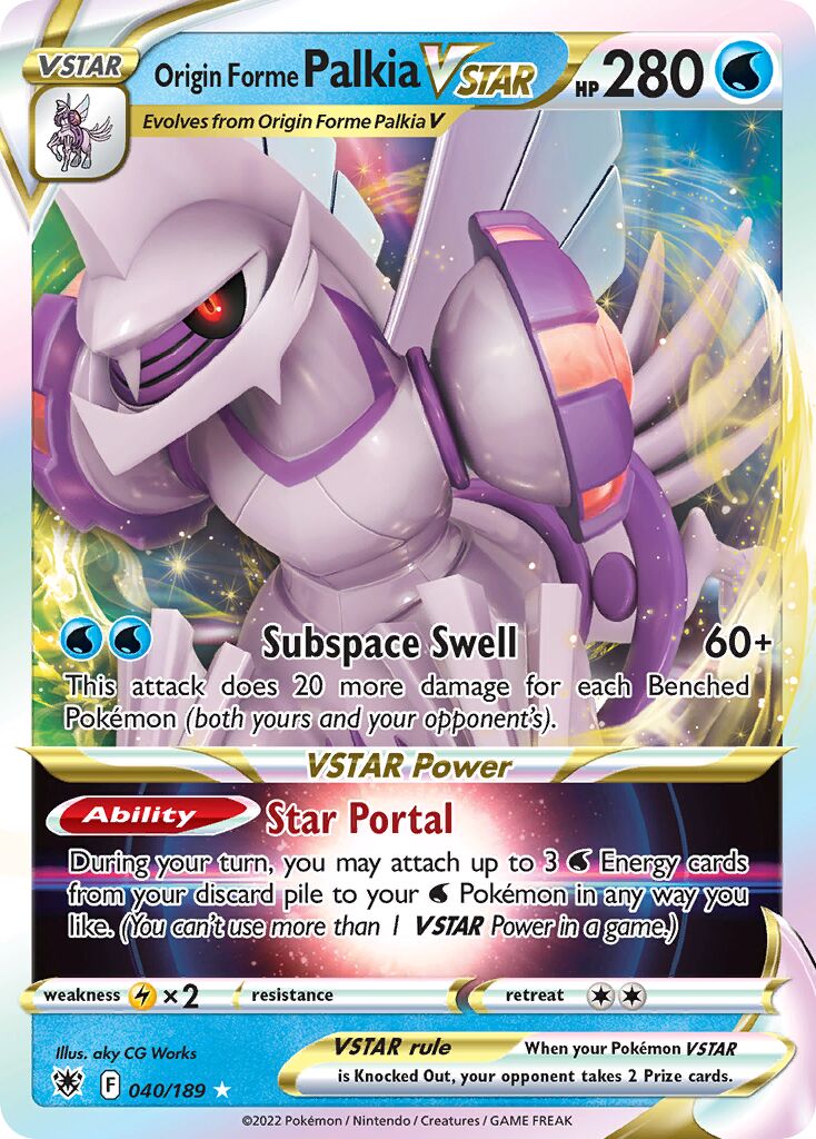 Origin Forme Palkia VSTAR 040 — Play! Pokémon Prize Pack Series Three (English Pokémon TCG card)