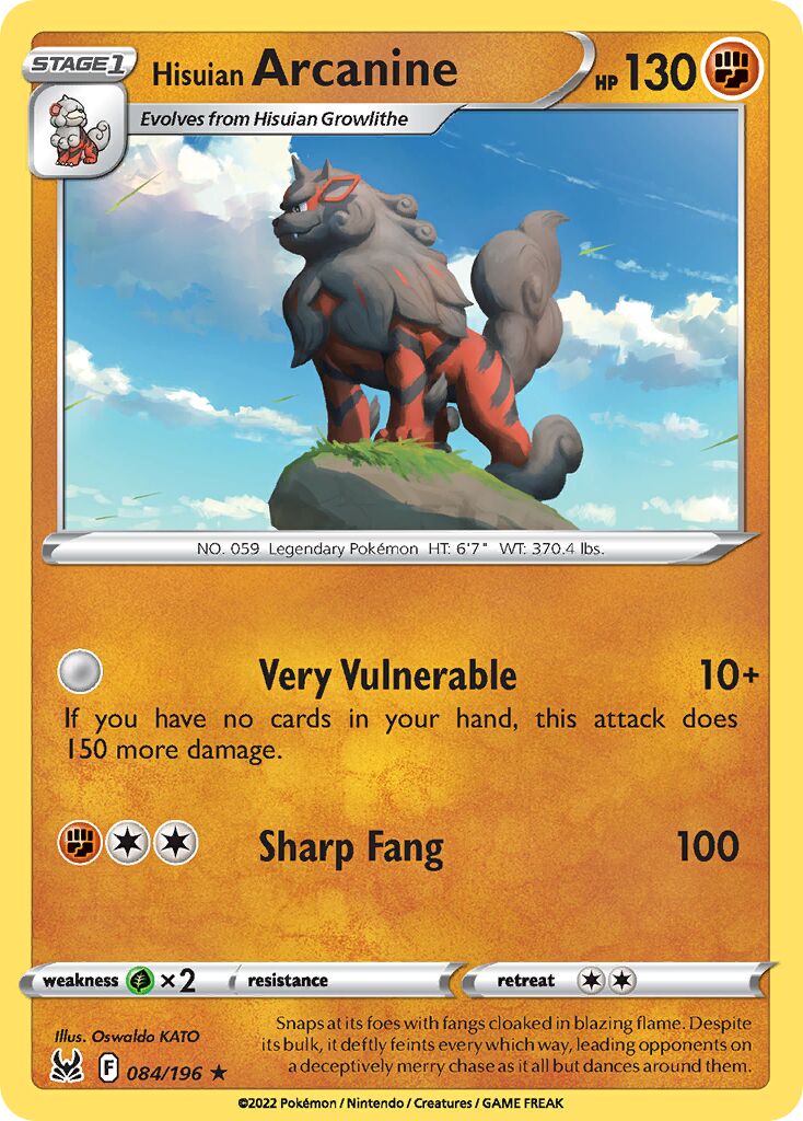 Hisuian Arcanine 084 — Play! Pokémon Prize Pack Series Three (English Pokémon TCG card)