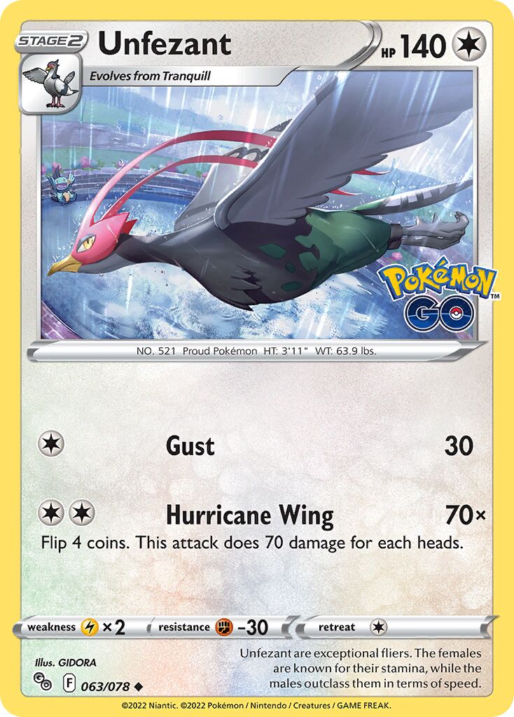 Unfezant 063/88 — Pokémon GO (English Pokémon TCG card)