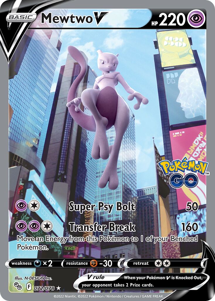 Mewtwo V 072/88 — Pokémon GO (English Pokémon TCG card)