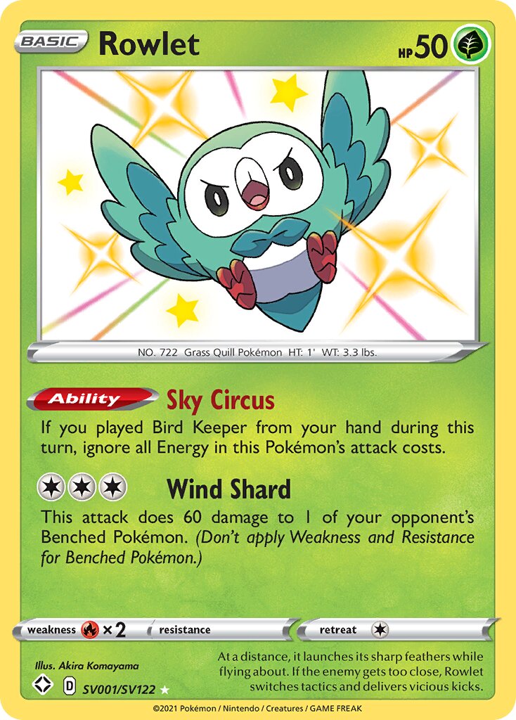 Rowlet 001 — Shining Fates (Shiny Vault) (English Pokémon TCG card)