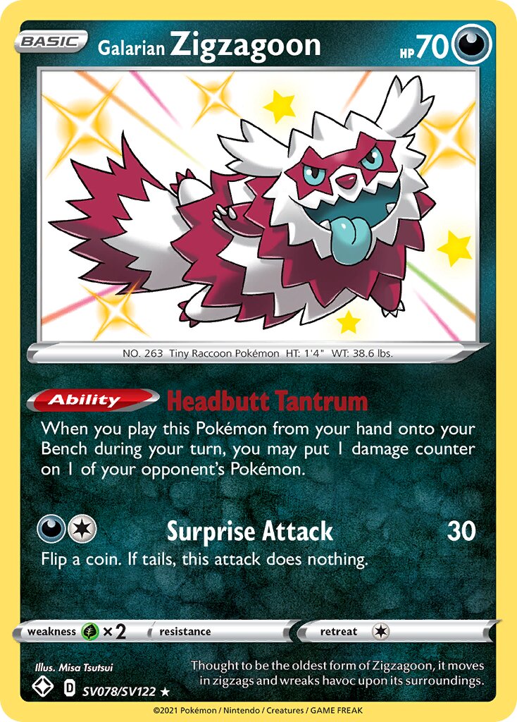 Galarian Zigzagoon 078 — Shining Fates (Shiny Vault) (English Pokémon TCG card)