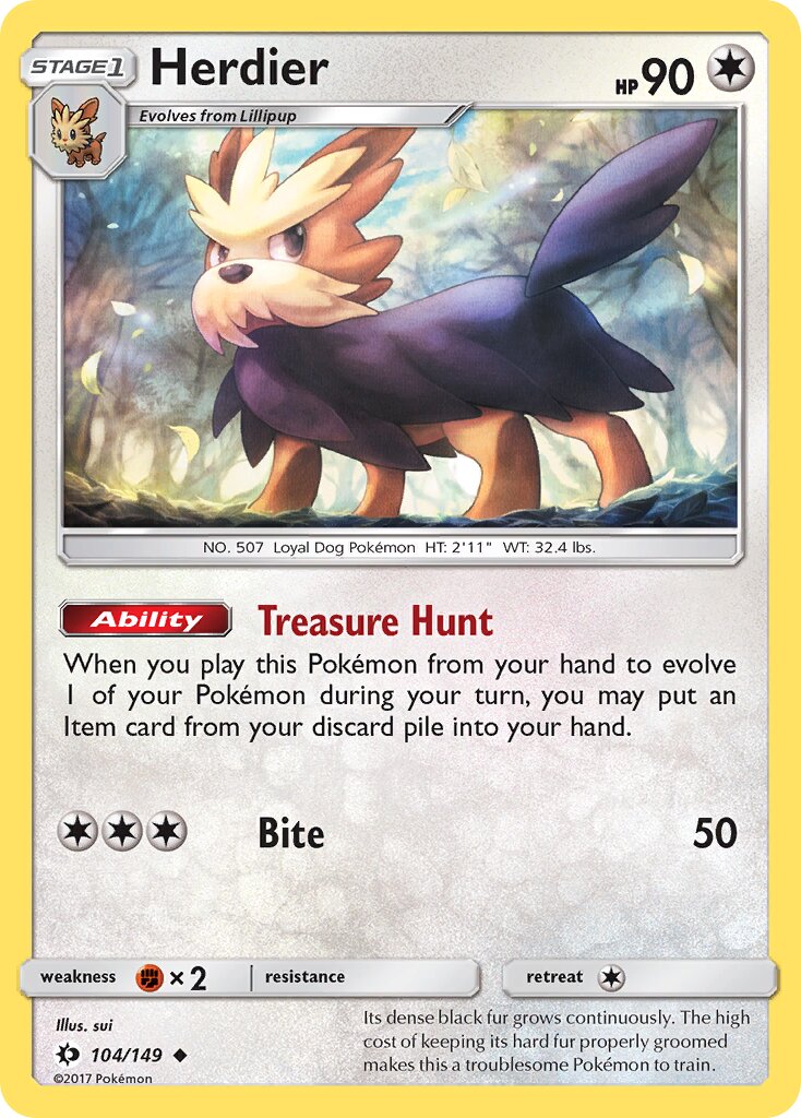 Herdier 104/172 — Sun & Moon (English Pokémon TCG card)