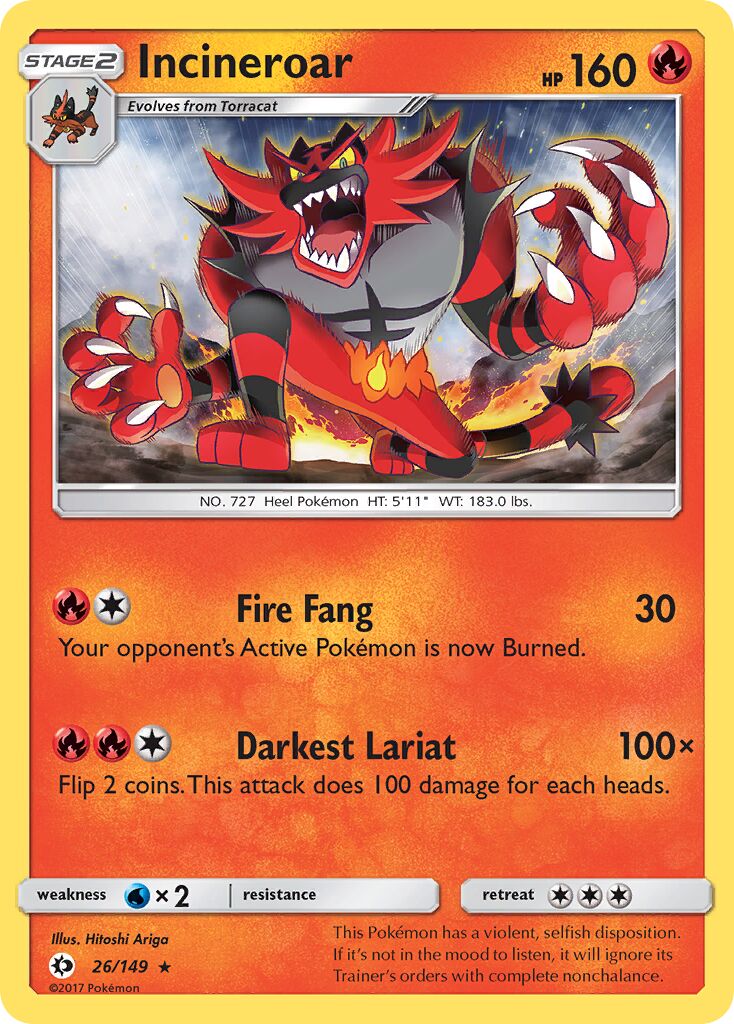 Incineroar 026/172 — Sun & Moon (English Pokémon TCG card)