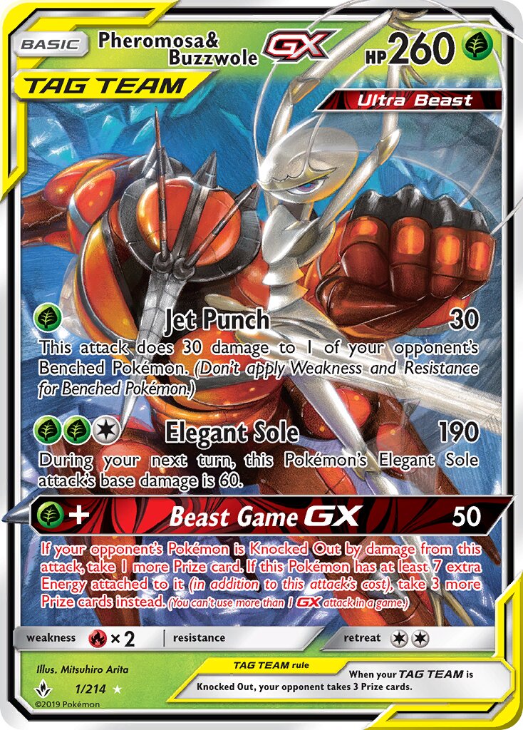 Pheromosa & Buzzwole-GX 001/234 — Unbroken Bonds (English Pokémon TCG card)