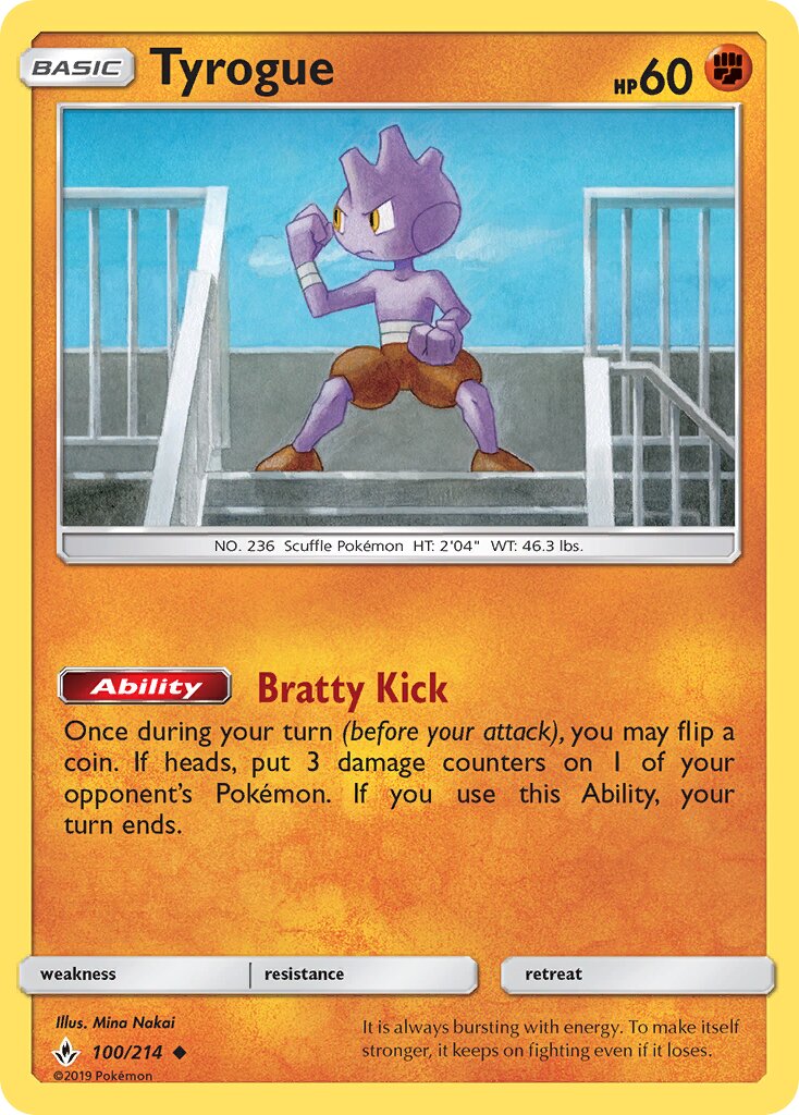 Tyrogue 100/234 — Unbroken Bonds (English Pokémon TCG card)