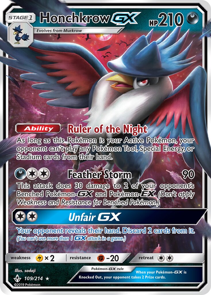 Honchkrow-GX 109/234 — Unbroken Bonds (English Pokémon TCG card)