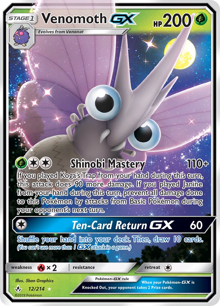 Venomoth-GX 012/234 — Unbroken Bonds (English Pokémon TCG card)