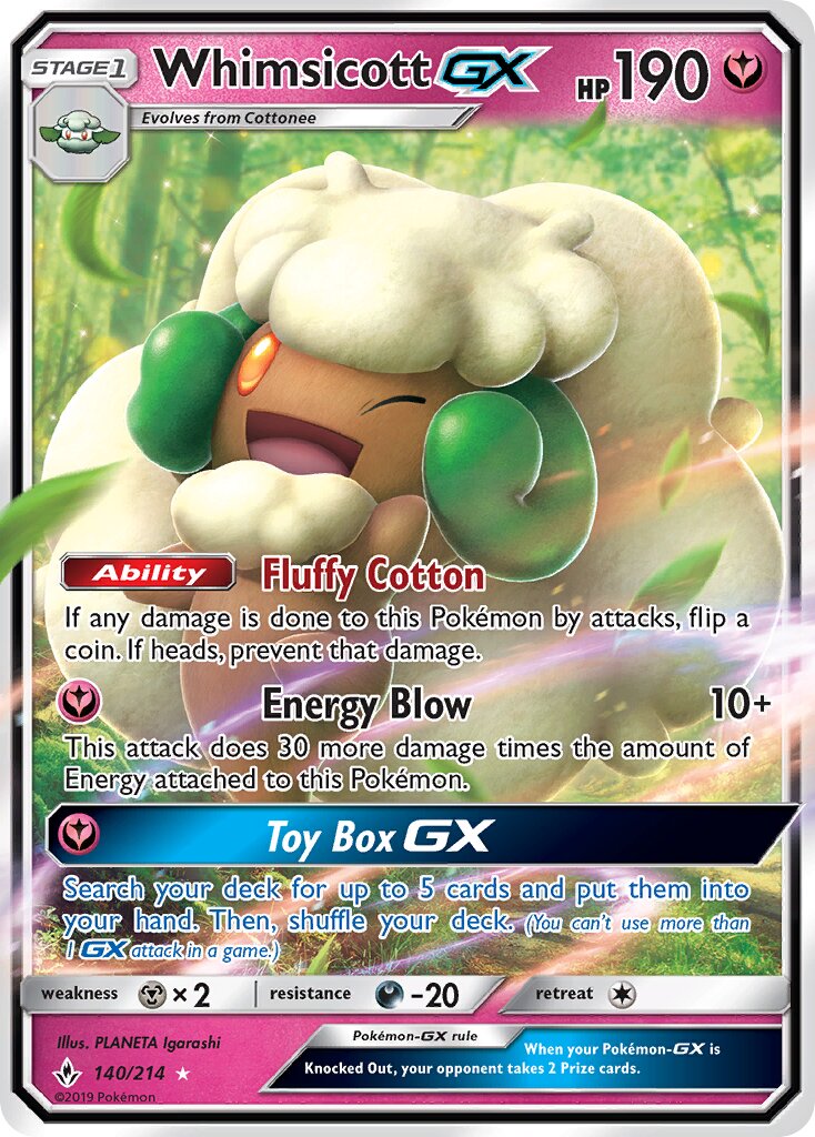 Whimsicott-GX 140/234 — Unbroken Bonds (English Pokémon TCG card)
