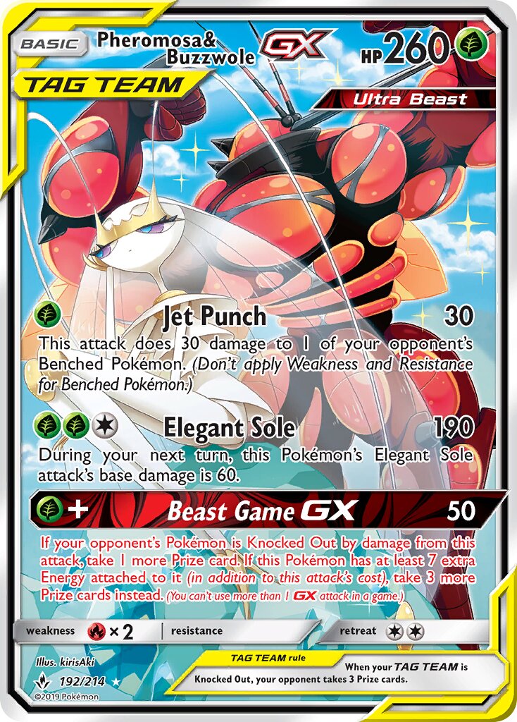 Pheromosa & Buzzwole-GX 192/234 — Unbroken Bonds (English Pokémon TCG card)