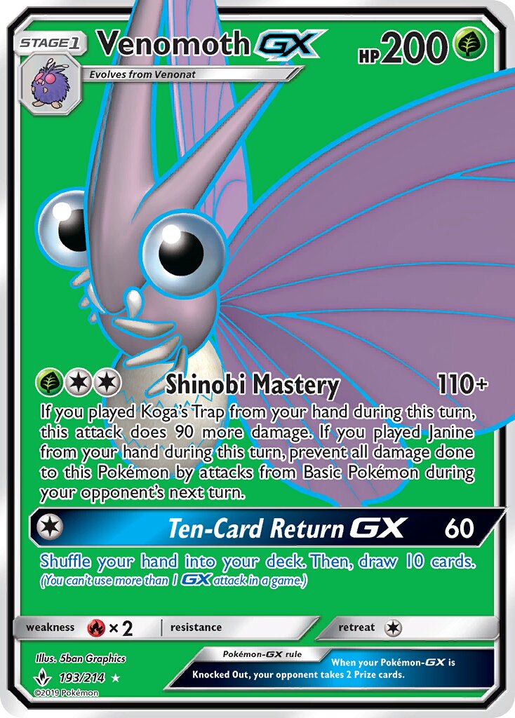 Venomoth-GX 193/234 — Unbroken Bonds (English Pokémon TCG card)