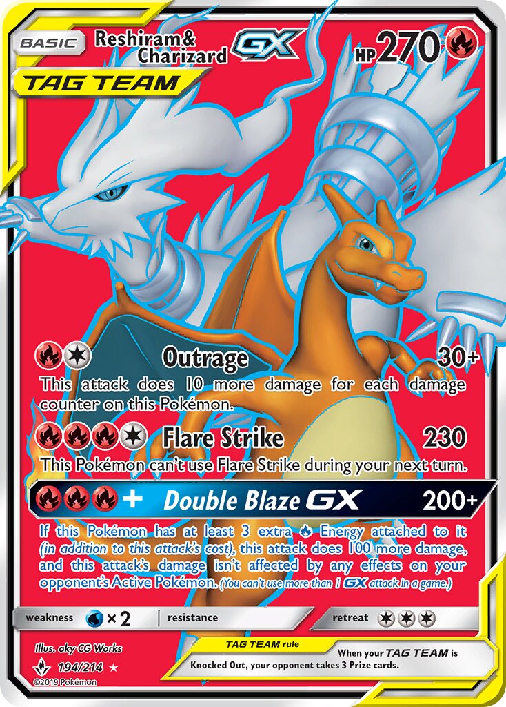 Reshiram & Charizard-GX 194/234 — Unbroken Bonds (English Pokémon TCG card)