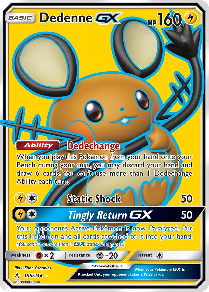Dedenne-GX 195/234 — Unbroken Bonds (English Pokémon TCG card)